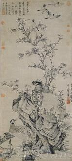 竹石集禽図