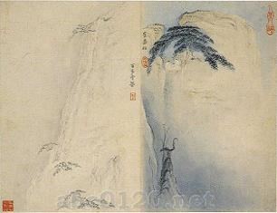 黄山十九景図冊(鶴益松/第十六図）　